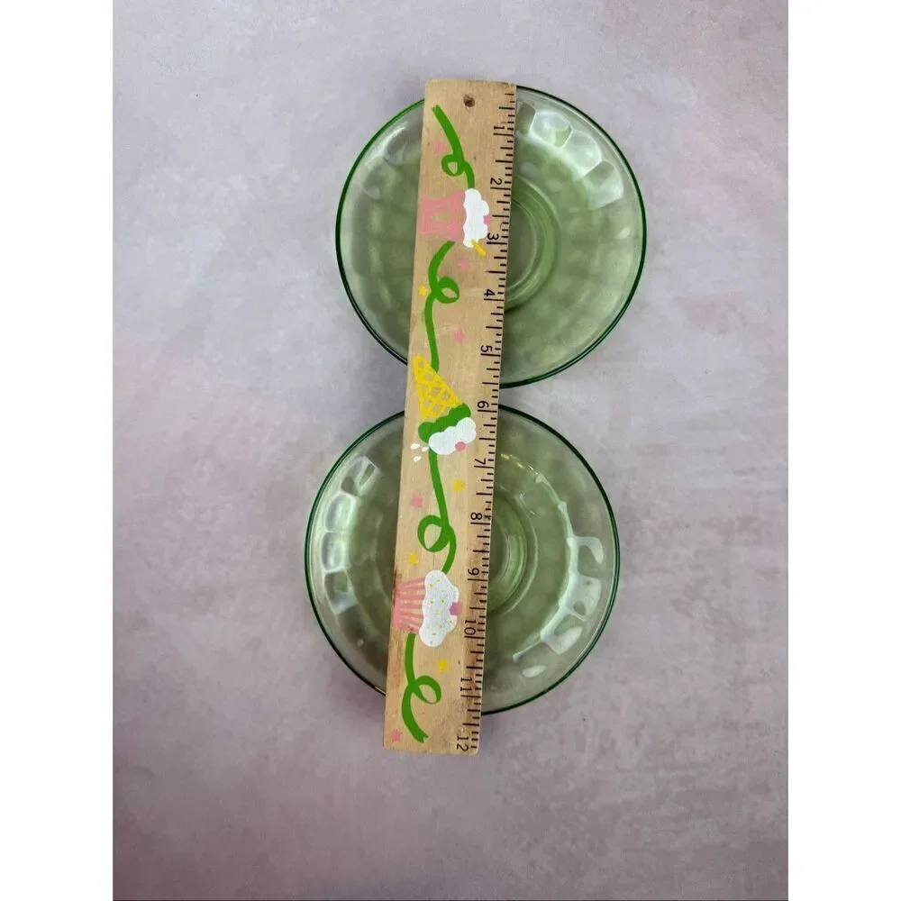 Vintage Federal Green Depression Uranium Glass Saucers Plates 5.5 Inch Set of 2